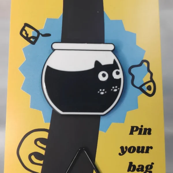 Black Cat with Paws in a Fish Bowl Enamel Pin