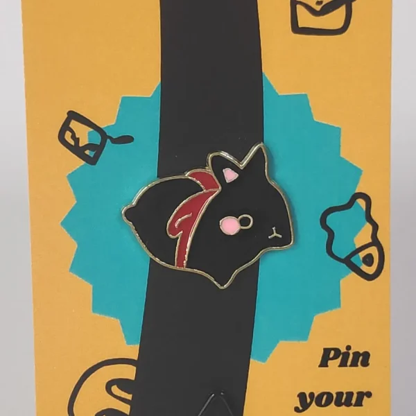 Black Bunny with Red Ribbon Enamel Pin