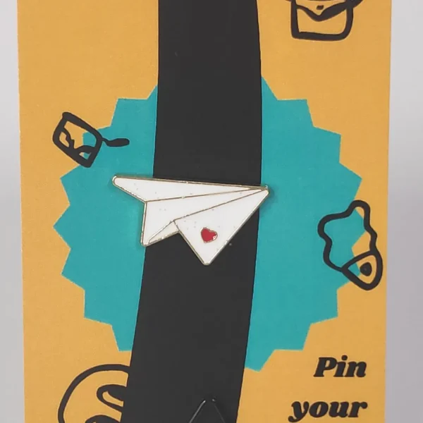 Paper Airplane with Red Heart Enamel Pin