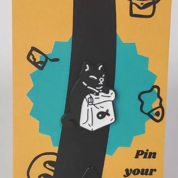 Black Cat with Treat Enamel Pin