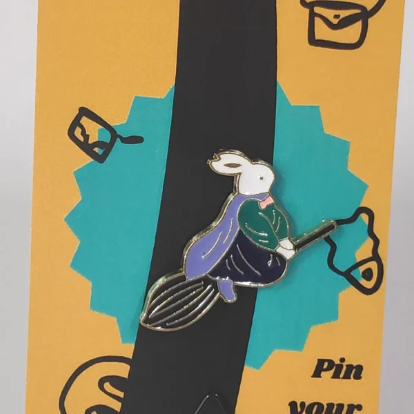Bunny Wizard on a Broom Enamel Pin