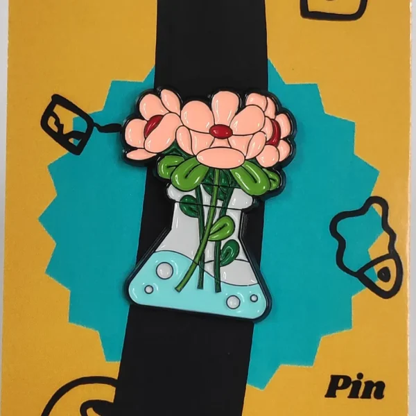 Peach Flowers in a Conical Flask Enamel Pin