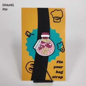 Enamel-Pin-239 Pink Drink Up bottle of Mushroom Enamel Pin