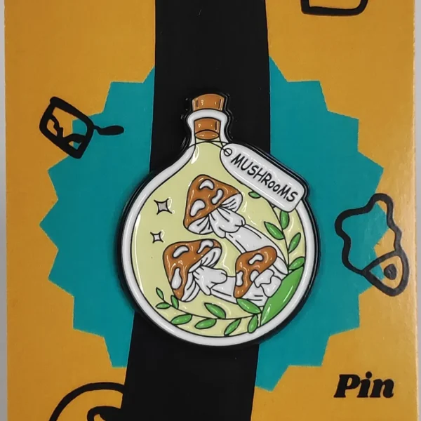 Yellow Mushrooms in a Bottle Enamel Pin