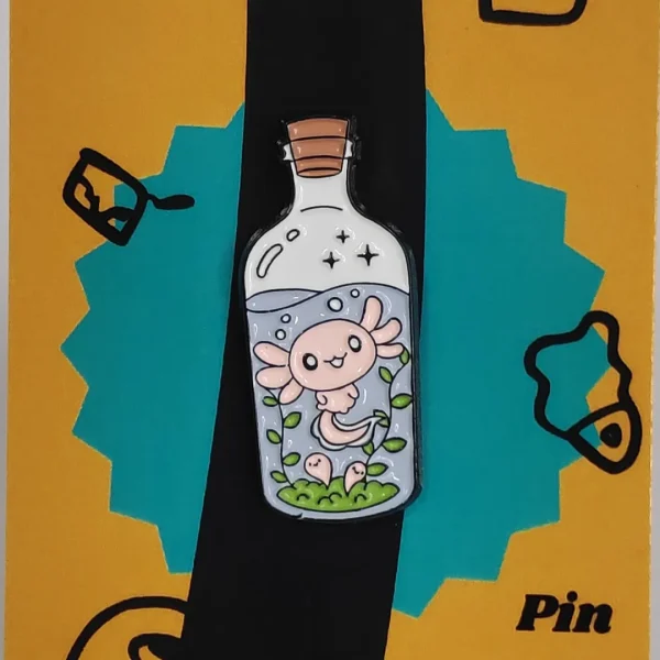 Pink Axolotl in a Bottle Enamel Pin