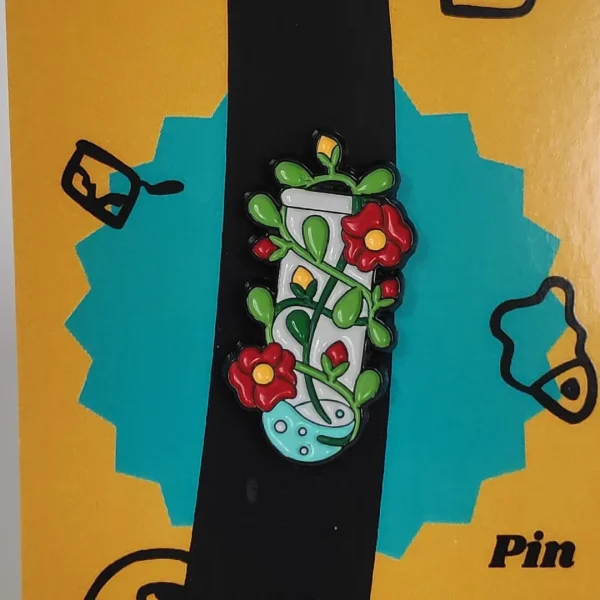 Test Tube with Vines and Flowers Enamel Pin
