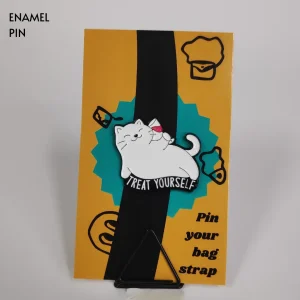 Treat Yourself White Cat Enamel Pin