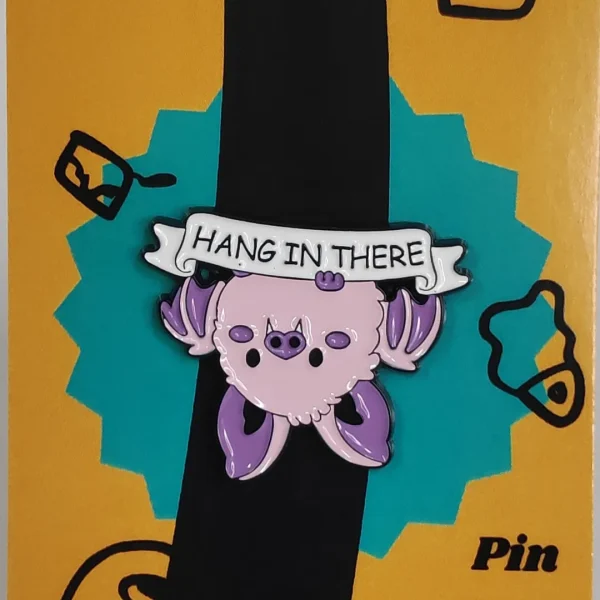 Upside Down Hang in There Bat Enamel Pin