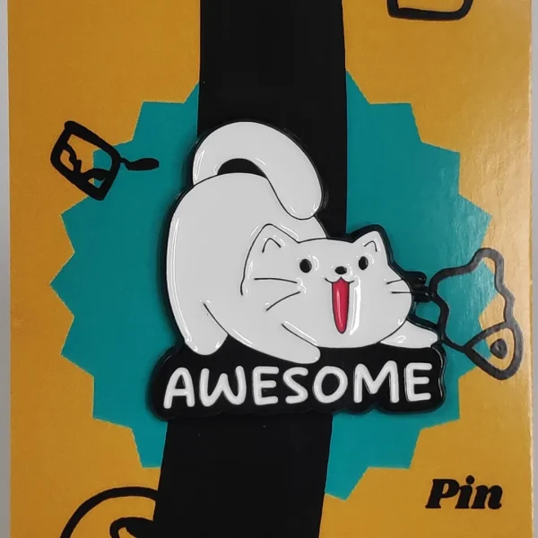 Awesome White Cat Enamel Pin