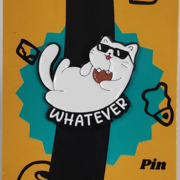 Whatever White Cat Enamel Pin