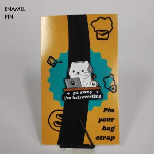 Go Away I'm Introverting White Cat Enamel Pin
