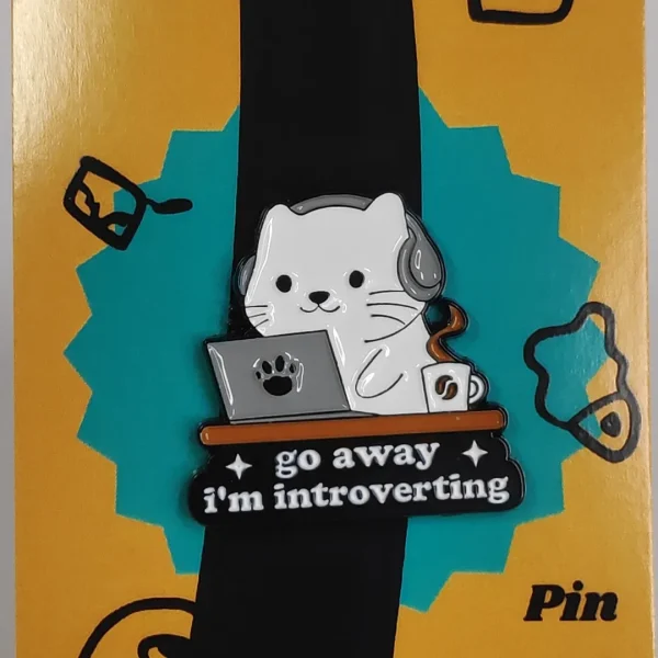 Go Away I'm Introverting White Cat Enamel Pin