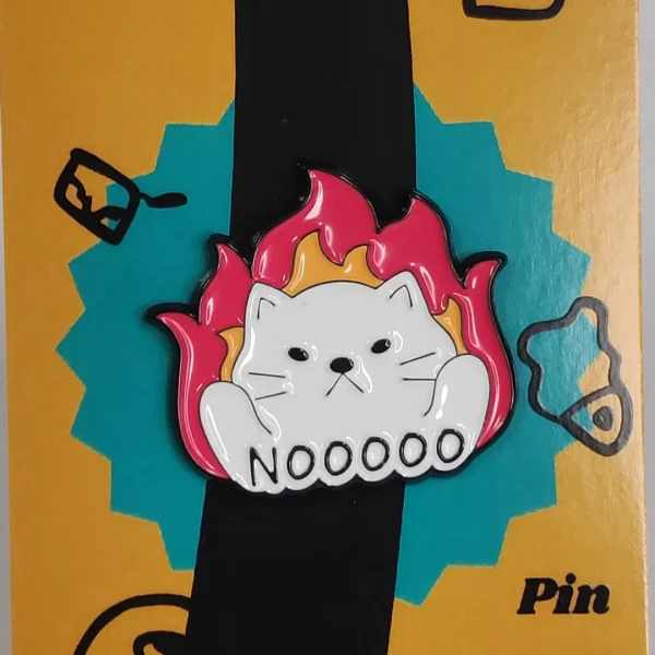 Flaming NOOOO White Cat Enamel Pin