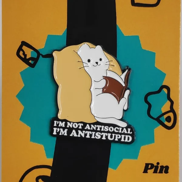 Chill White Cat Reading Book Enamel Pin