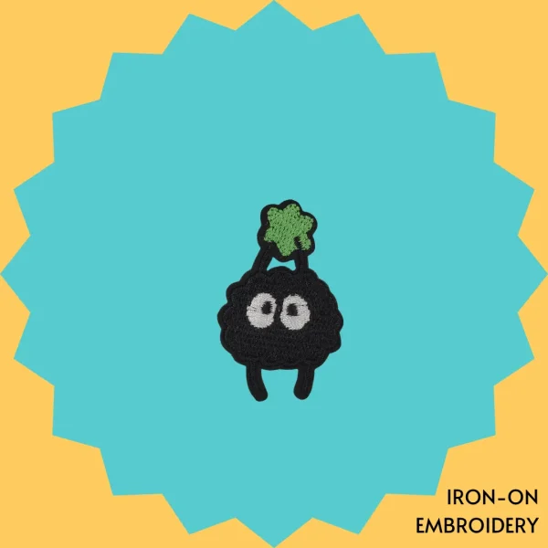 Iron-On-Patch-1229 Dust Bunny with Green Speck Iron-on Embroidery