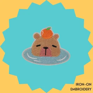 Capybara with Orange in Water Iron-on Embroidery