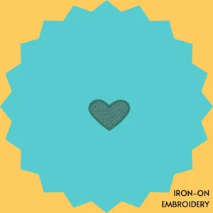 Wide Cyan Heart Iron-on Embroidery