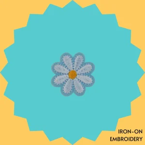 Light Blue Flower with Yellow Center Iron-on Embroidery