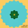 Green Flower with Yellow Center Iron-on Embroidery