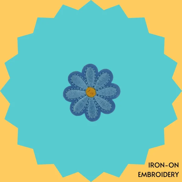 Iron-On-Patch-1335 Blue Flower with Yellow Center Iron-on Embroidery
