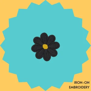 Black Flower with Yellow Center Iron-on Embroidery