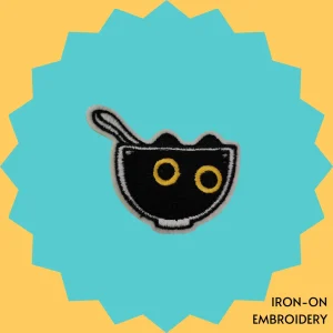 Black Cat in Bowl Iron-on Embroidery