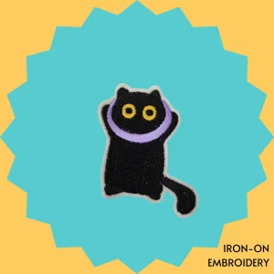Black Cat in Purple Ring Iron-on Embroidery