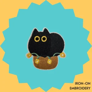 Black Cat Loaf in Plant Pot Iron-on Embroidery