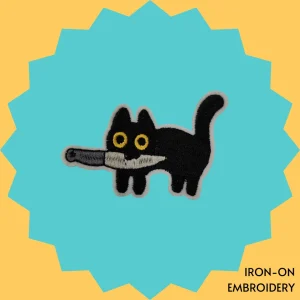 Black Cat with Knife Iron-on Embroidery