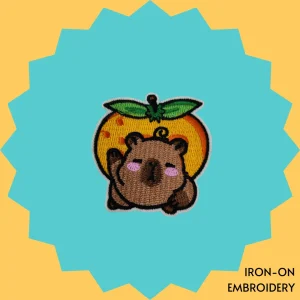 Capybara Carying Large Persimmon Iron-on Embroidery