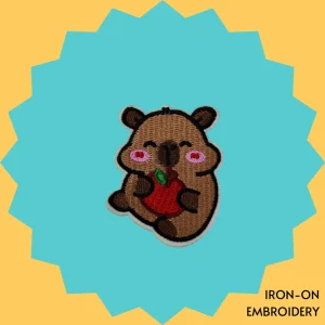 Capybara Enjoying Apple Iron-on Embroidery