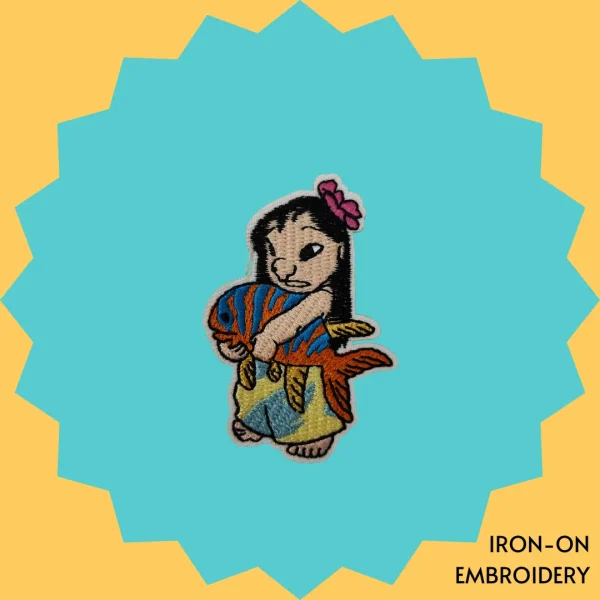 Hawaiian Girl Lilo with Fish Iron-on Embroidery