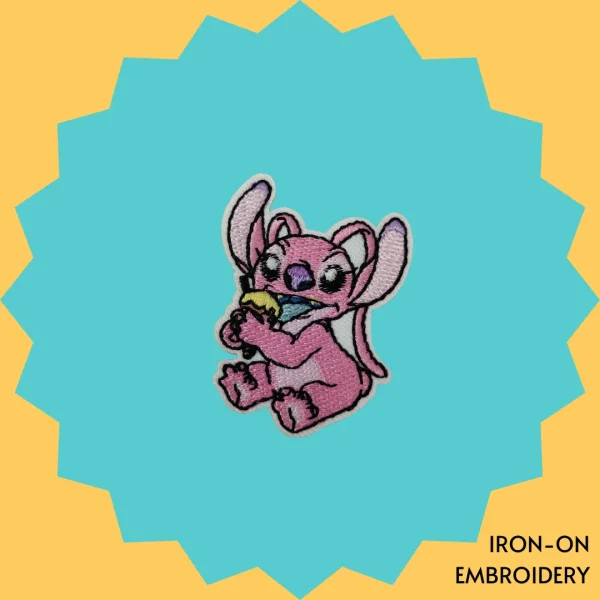 Iron-On-Patch-1633 Pink Monster Angel Eating Ice-Cream Iron-on Embroidery