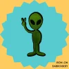 Green Alien giving V Pose Iron-on Embroidery