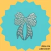 Cyan Checkered Bow Iron-on Embroidery