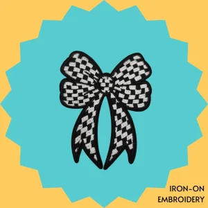 Black and White Checkered Bow Iron-on Embroidery