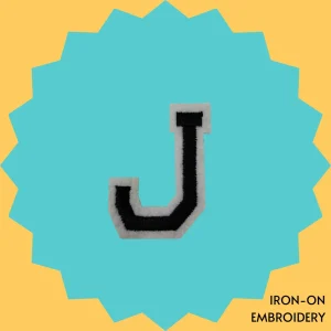 Black Large Letter 'J' Iron-on Embroidery