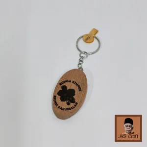 Keychain BRUNEI Jame' Asr Mosque & Simpur Flower Engraving Kayu Bidara - JHS Craft
