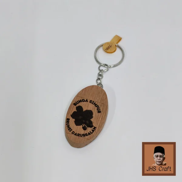 Keychain BRUNEI Jame' Asr Mosque & Simpur Flower Engraving Kayu Bidara - JHS Craft