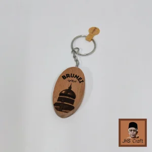 Keychain BRUNEI Omar Ali Saifuddien Mosque & RIPAHS Bridge Engraving Kayu Bidara - JHS Craft