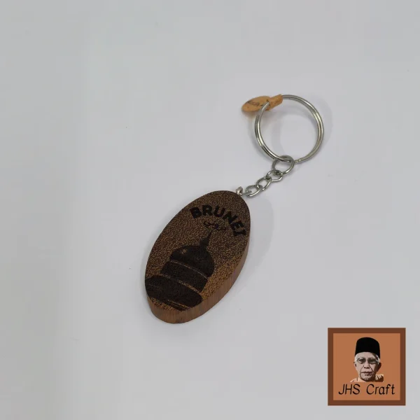 Keychain BRUNEI Omar Ali Saifuddien Mosque & RIPAHS Bridge Engraving Kayu Bulian - JHS Craft
